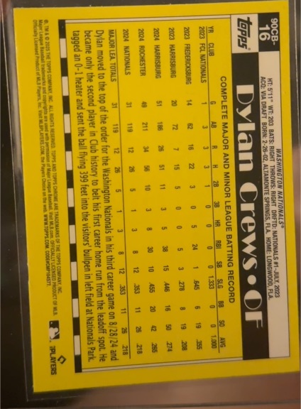 2025 Topps Chrome 1990 Dylan Crews RC Washington Nationals #90CB-16 — front