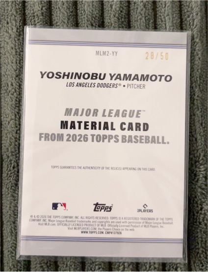 2026 Topps Major League Material Card #MLM2-YY Yoshinobu Yamamoto — front