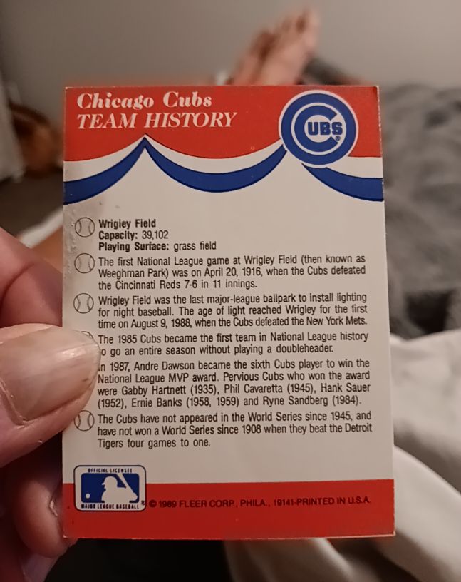 1989 Fleer #1914 Chicago Cubs Team History — front