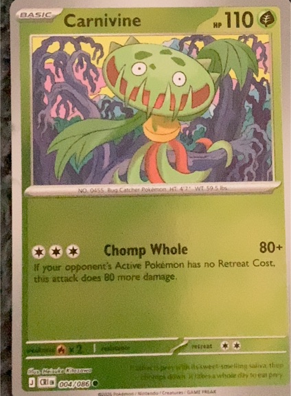 2020 Pokémon TCG Chaos Rising #004 Carnivine — front