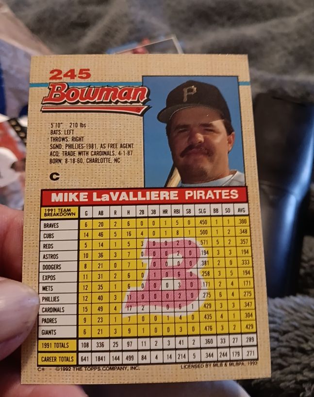 1992 Bowman #245 Mike LaValliere — front