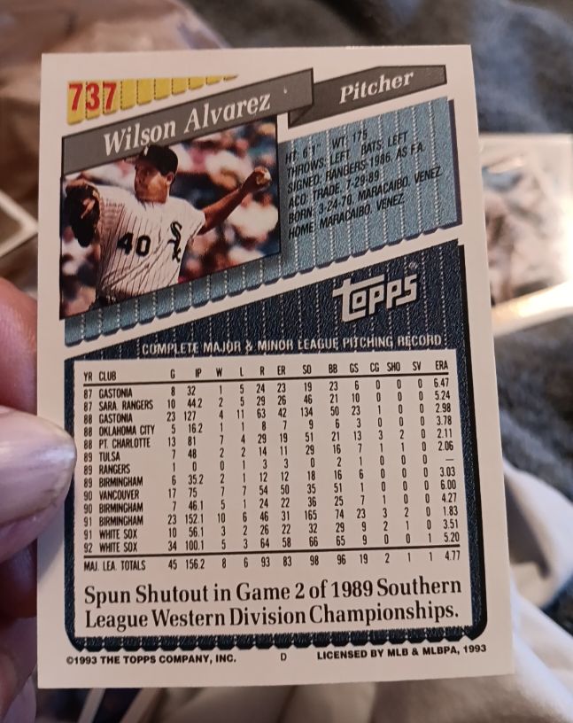 1993 Topps #737 Wilson Alvarez — front