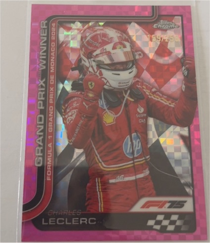 2025 Topps Chrome Formula 1 #111 Charles Leclerc Grand Prix Winner Pink Checker Flag — front