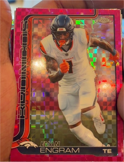 2025 Topps Chrome #92 Evan Engram Pink X-Fractor — front