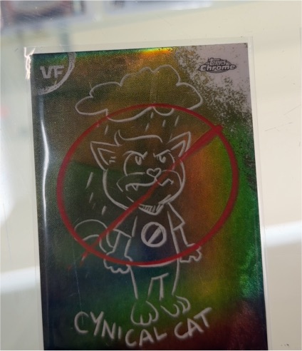 2026 Topps Chrome VeeFriends #C-1 Cynical Cat Chalkboard — front