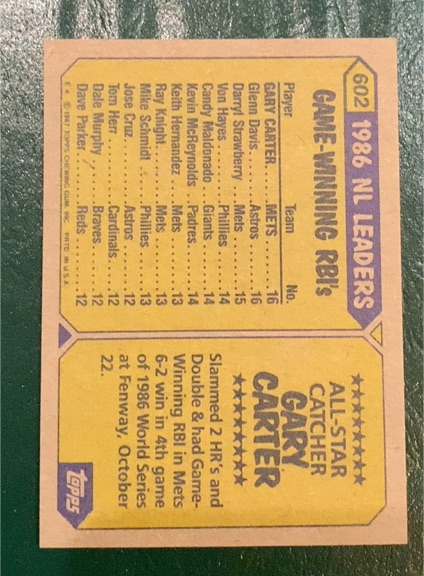1987 Topps #602 Gary Carter — front