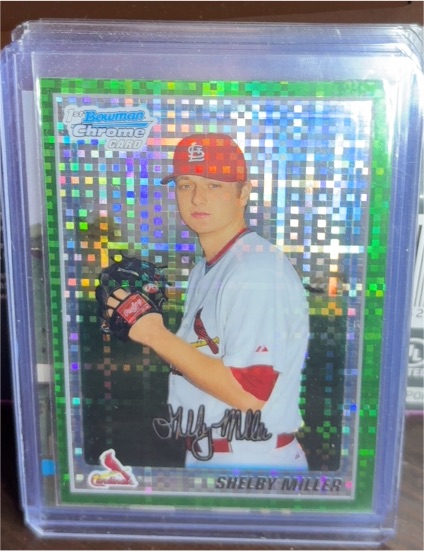 2010 Bowman Chrome #BCP204 Shelby Miller Green X-Fractor — front