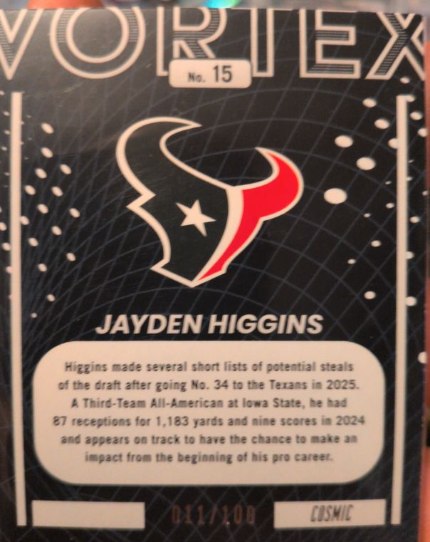 2025 Panini Vortex #15 Jayden Higgins — front