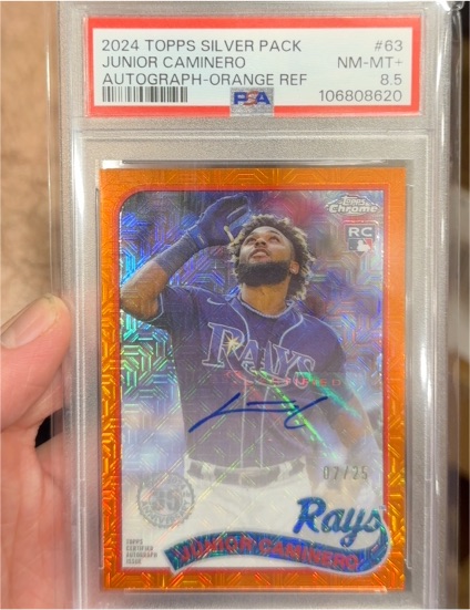 2024 Topps Silver Pack #63 Junior Caminero Orange Ref Autograph — front