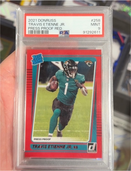 2021 Donruss #258 Travis Etienne Jr. Press Proof Red — front
