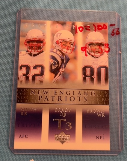 2002 Upper Deck Honor Roll Triple Threat #77 Tom Brady Antowain Smith Troy Brown — front