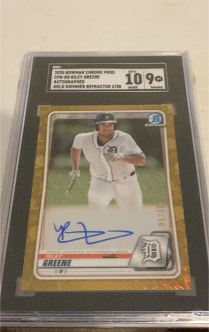 2020 Bowman Chrome Prospects CPA-RG Riley Greene — front