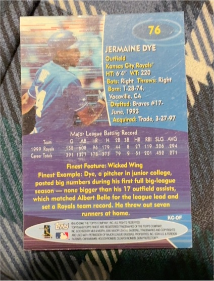 2000 Topps Finest #76 Jermaine Dye Kansas City Royals — front