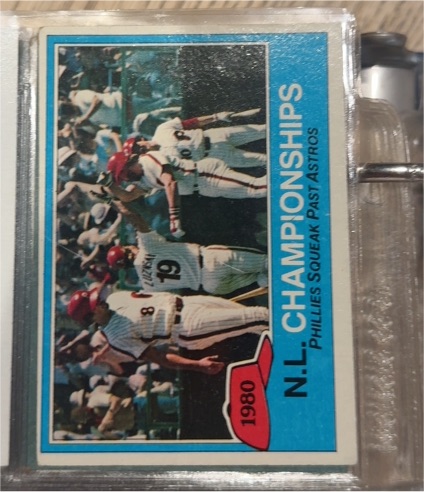 1981 Topps #402 1980 NL Championships Phillies Squeak Past Astros — front