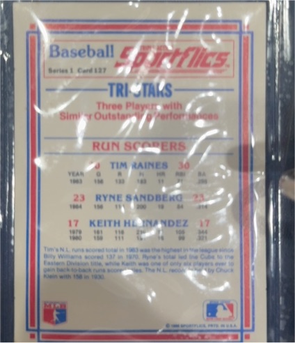 1986 Sportflics #127 Tri-Stars Tim Raines Ryne Sandberg Keith Hernandez — front