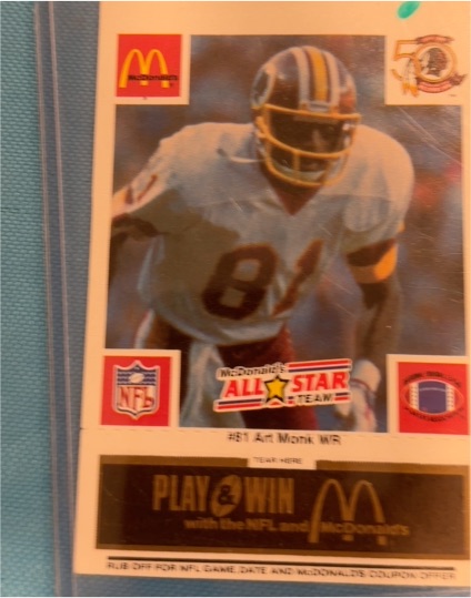 1986 McDonald's Play & Win All-Star Team #81 Art Monk — front