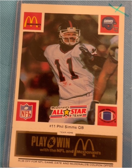 1986 McDonald's Play & Win All-Star Team #11 Phil Simms — front