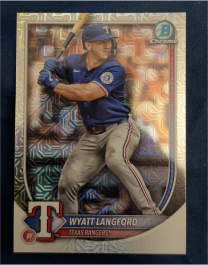 2024 Bowman Chrome #BCP-64 Wyatt Langford Mega Mojo Refractor Texas Rangers — front