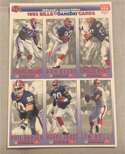 1993 McDonald's Limited Edition Buffalo Bills Gameday Cards Sheet A 1 of 3 — front