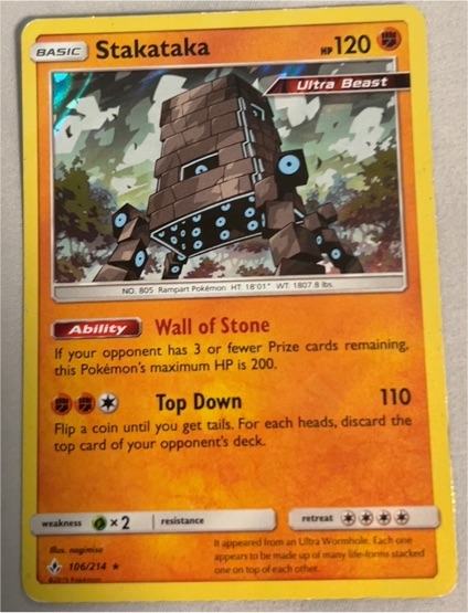 2019 Pokémon SM Unbroken Bonds #106 Stakataka — front