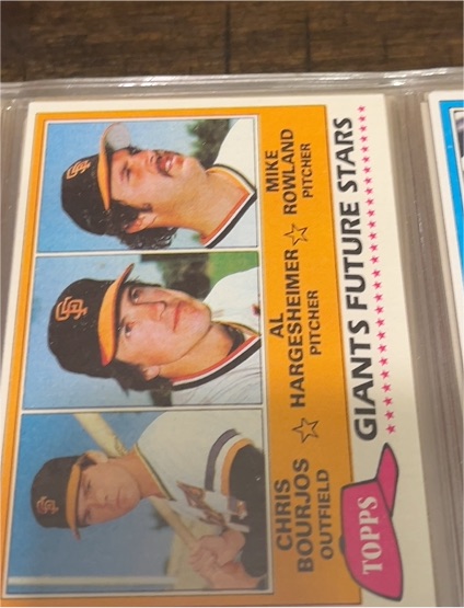 1981 Topps #502 Giants Future Stars Chris Bourjos / Al Hargesheimer / Mike Rowland — front