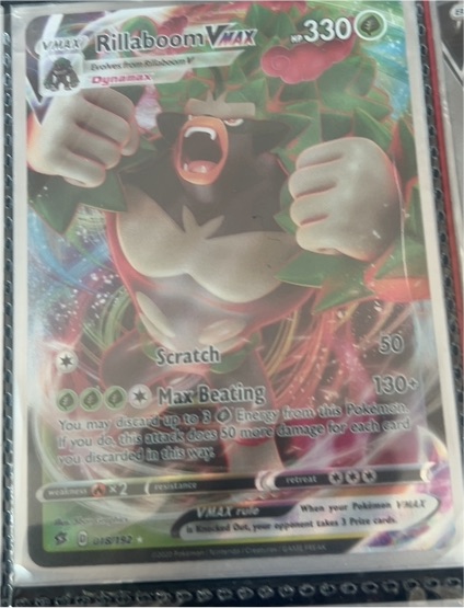 2020 Pokémon TCG SWSH02: Rebel Clash #018 Rillaboom VMAX — front