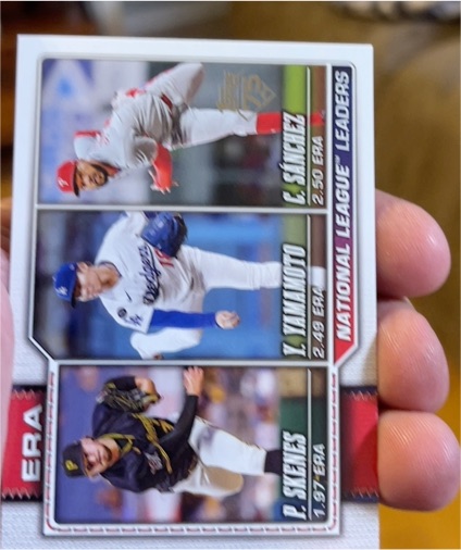 2026 Topps Series 1 #203 National League ERA Leaders Paul Skenes / Yoshinobu Yamamoto / Cristopher Sanchez — front