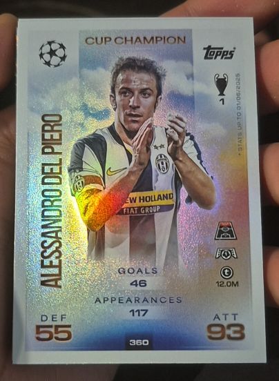 2025-26 Topps Match Attax #360 Alessandro Del Piero Cup Champion Juventus — front
