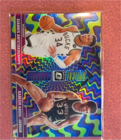 2024 Panini Donruss Optic #4 Giannis Antetokounmpo & Kareem Abdul-Jabbar Optical Illusions — front