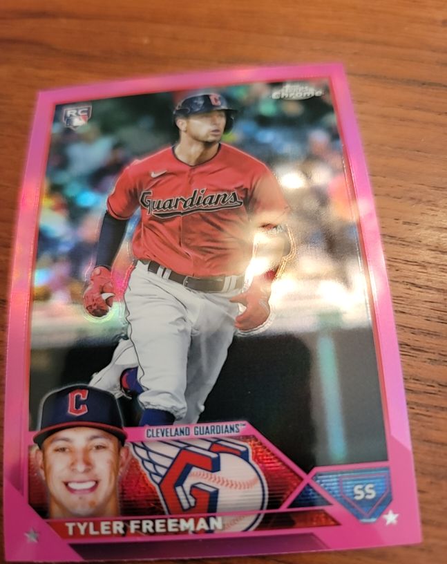 2023 Topps Chrome #16 Tyler Freeman Pink Refractor RC Cleveland Guardians — front