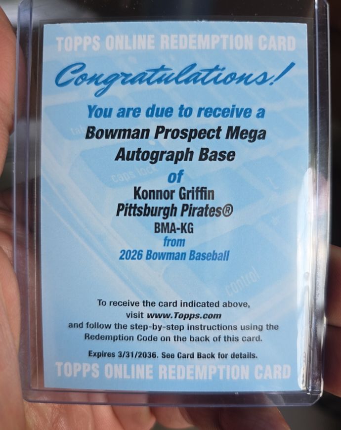2026 Bowman Prospect Mega Autograph Base #BMA-KG Konnor Griffin — front
