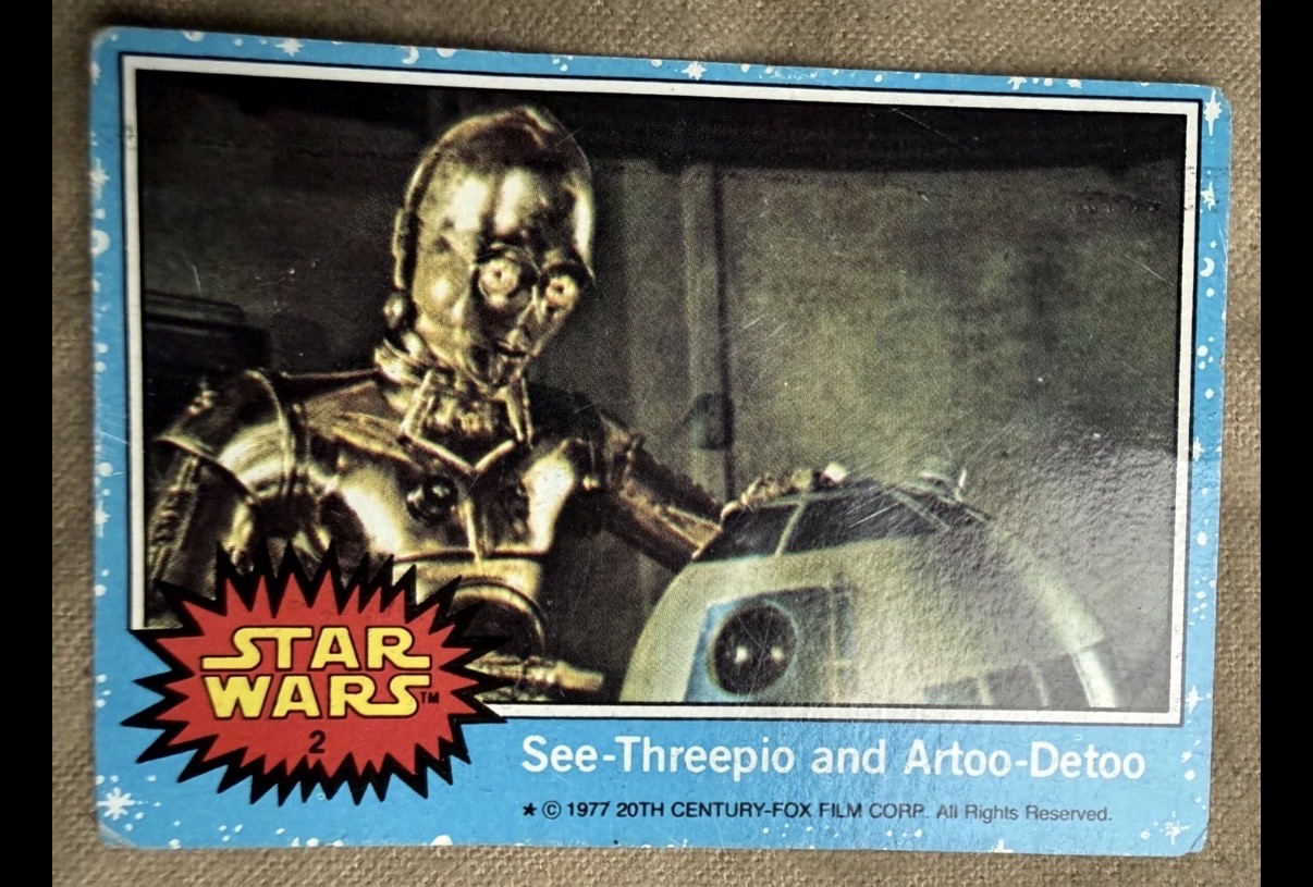 1977 Topps Star Wars #2 See-Threepio and Artoo-Detoo — front
