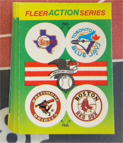 1990 Fleer Action Series Team Stickers Rangers Blue Jays Orioles Red Sox — front