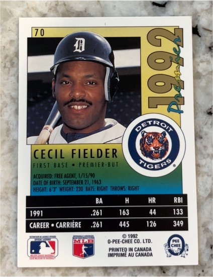 1992 Classic Games, Inc #70 Cecil Fielder — front