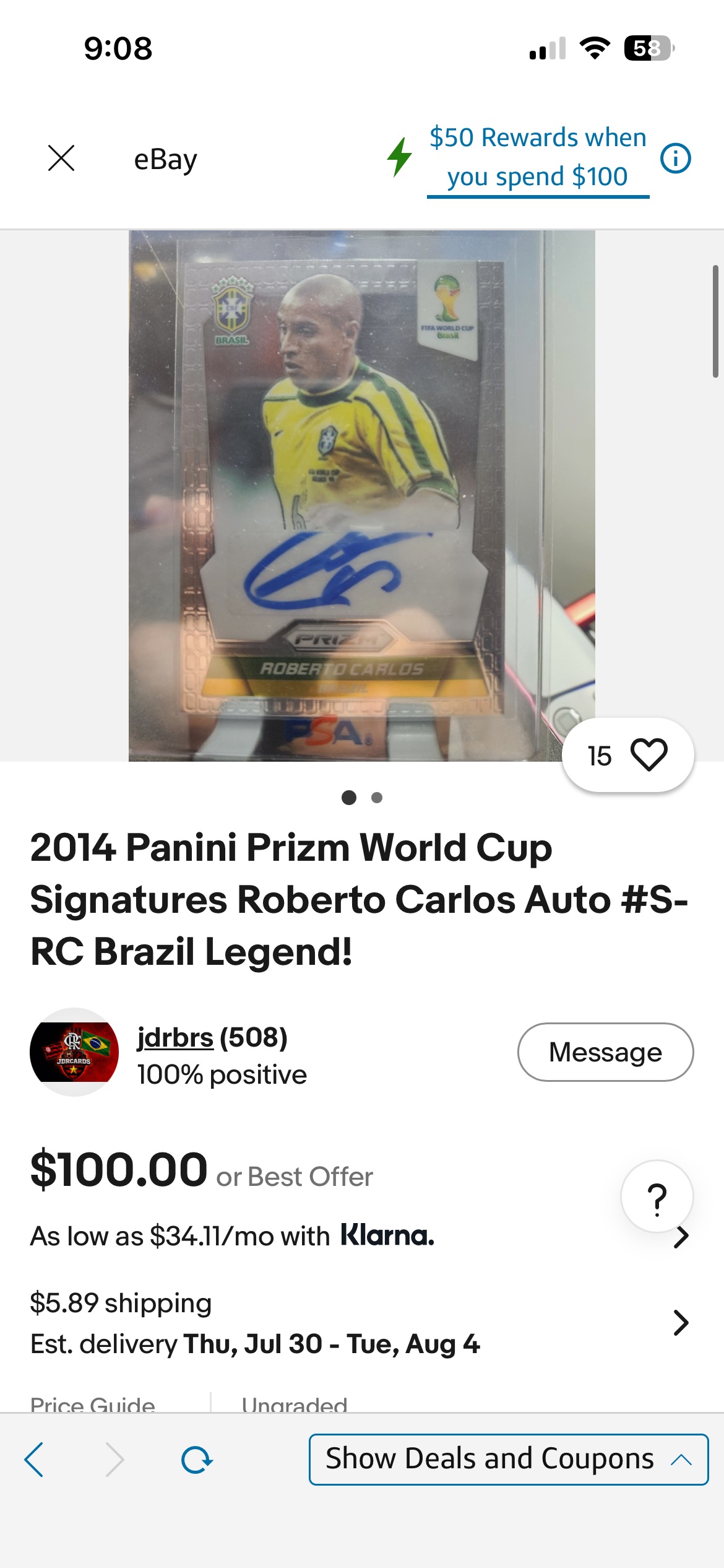 2014 Panini Prizm World Cup Signatures #S-RC Roberto Carlos — front