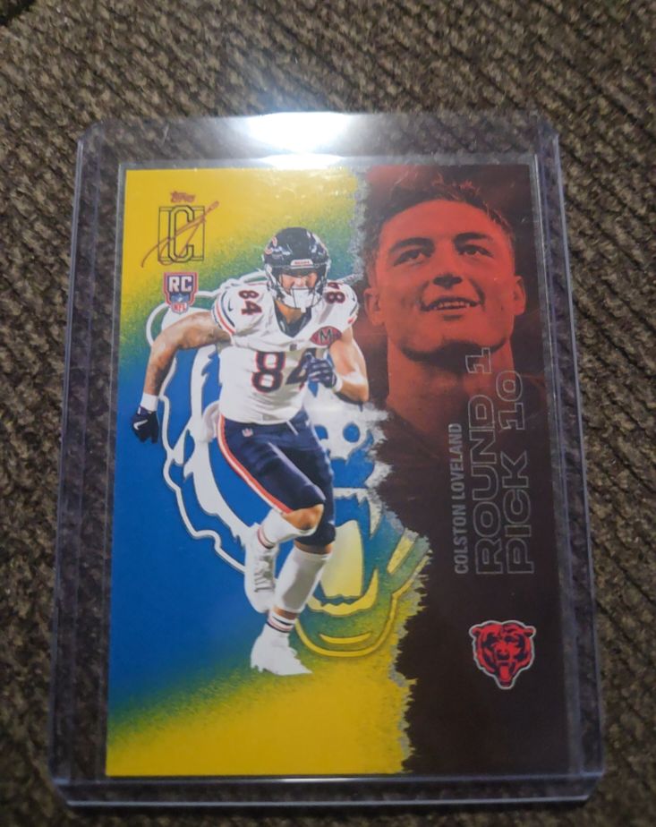 2025 Topps Signature Class #113 Colston Loveland Blue & Yellow Parallel RC Chicago Bears — front