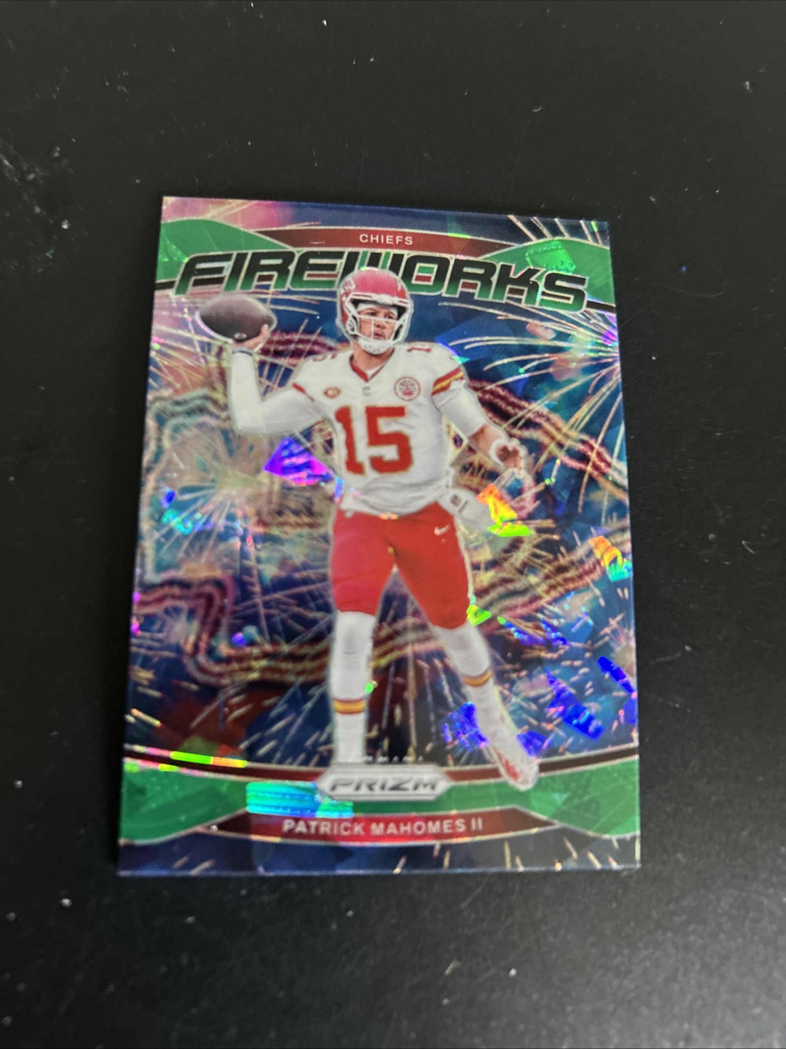 2024 Panini Prizm #1 Patrick Mahomes II Fireworks Green Prizm — front
