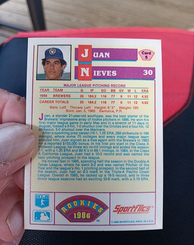 1986 Donruss The Rookies #5 Juan Nieves — front