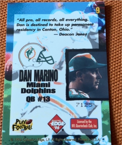 1996 Collector's Edge #9 Dan Marino — front