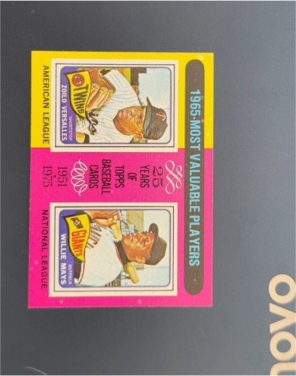 1975 Topps Mini #203 1965 Most Valuable Players Zoilo Versalles / Willie Mays — front