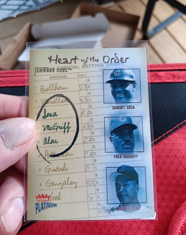 2003 Fleer Platinum Heart of the Order #17 Sammy Sosa/Fred McGriff/Moises Alou — front