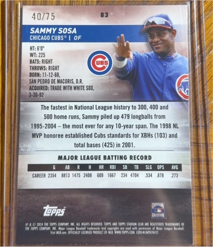 2024 Topps Stadium Club #83 Sammy Sosa — front