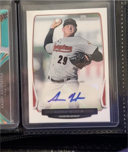 2013 Bowman Prospect Autograph #BPA-AW Aaron West — front