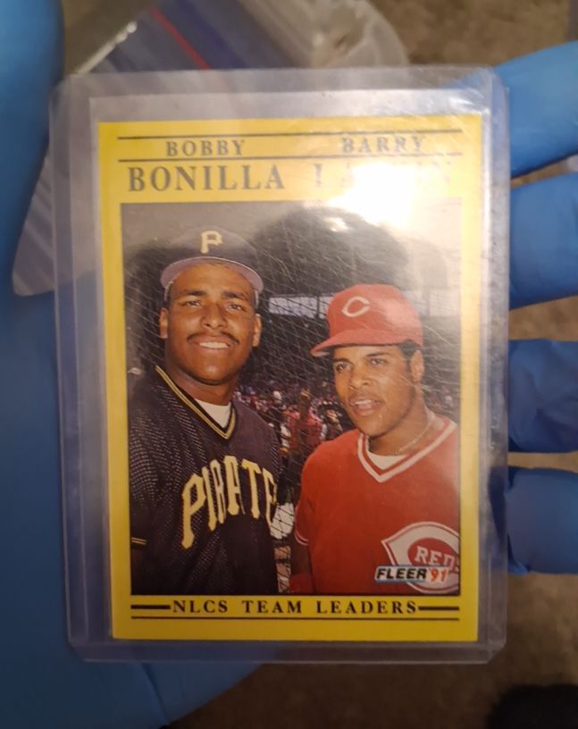 1991 Fleer #711 Bobby Bonilla & Barry Larkin NLCS Team Leaders — front