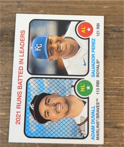 2022 Topps Heritage #62 2021 Runs Batted In Leaders Adam Duvall / Salvador Perez — front