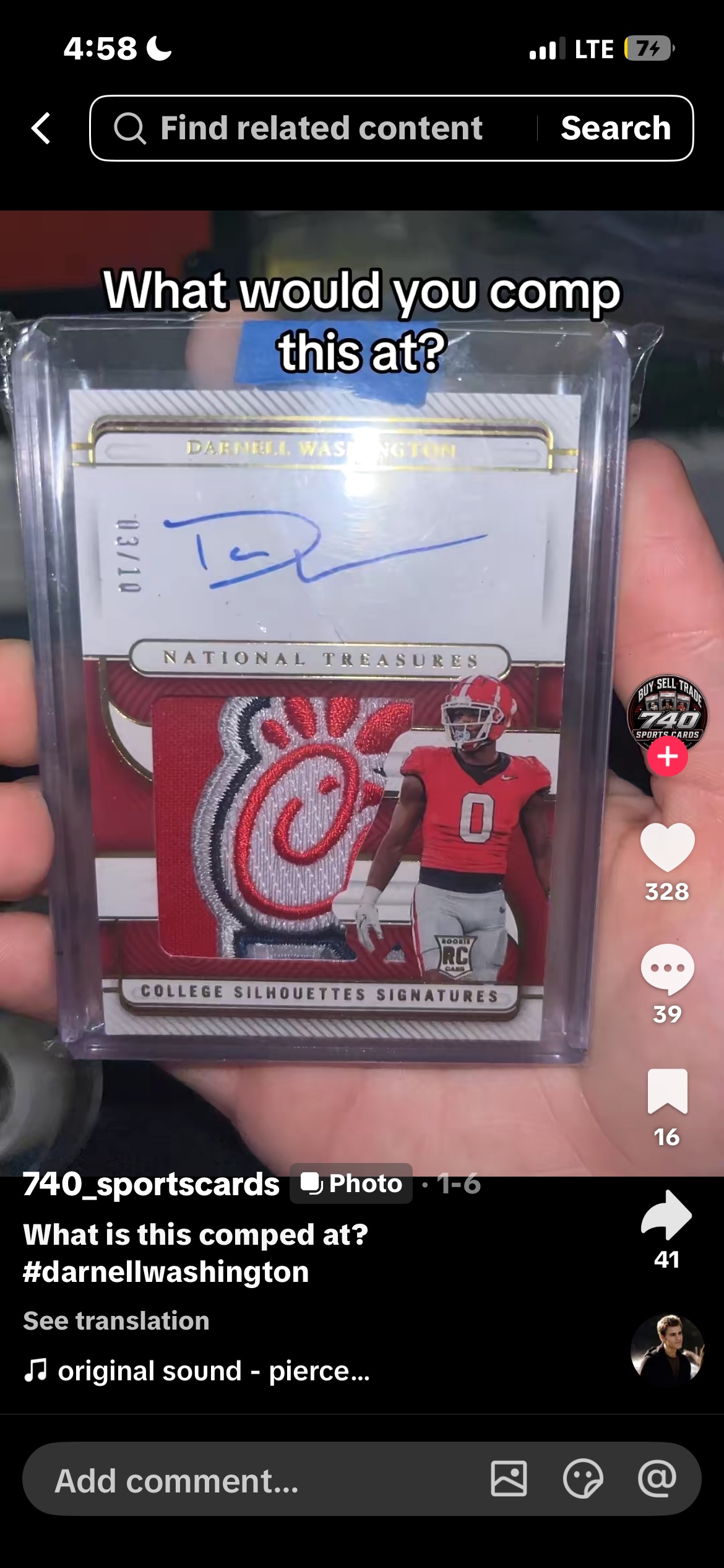 2023 Panini National Treasures College Silhouettes Signatures #03 Darnell Washington — front