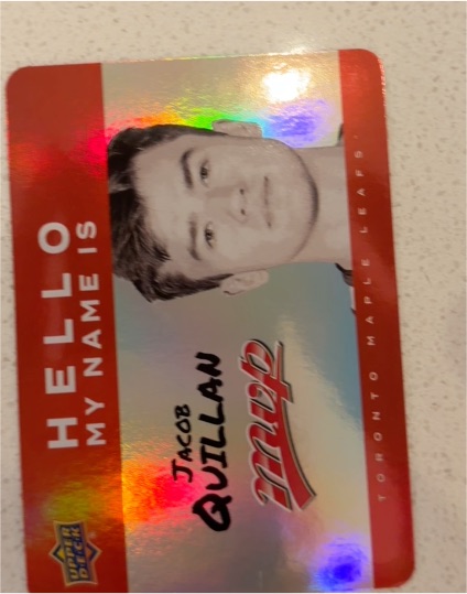 2025-26 Upper Deck MVP #HNI-11 Jacob Quillan Hello My Name Is Stickers — front