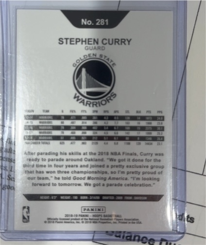 2018-19 Panini Hoops #281 Stephen Curry — front