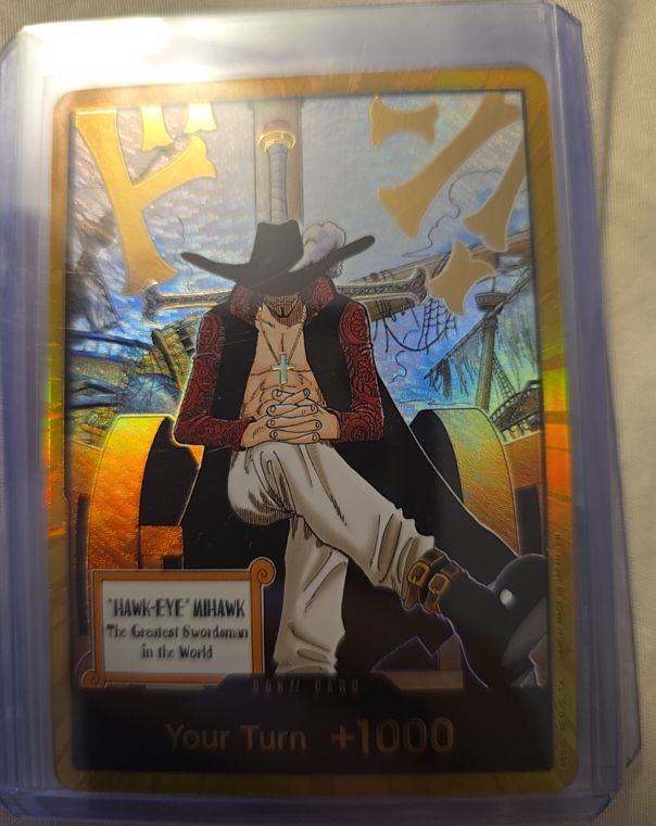 2020 Bandai One Piece Card Game OP14 Hawk-Eye Mihawk Don!! Gold — front