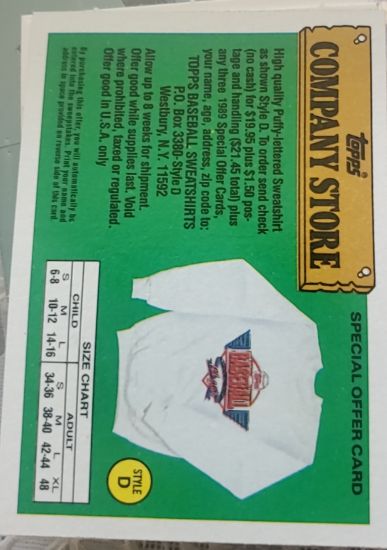 1989 Topps #NNO Topps Company Store Special Offer Card — front